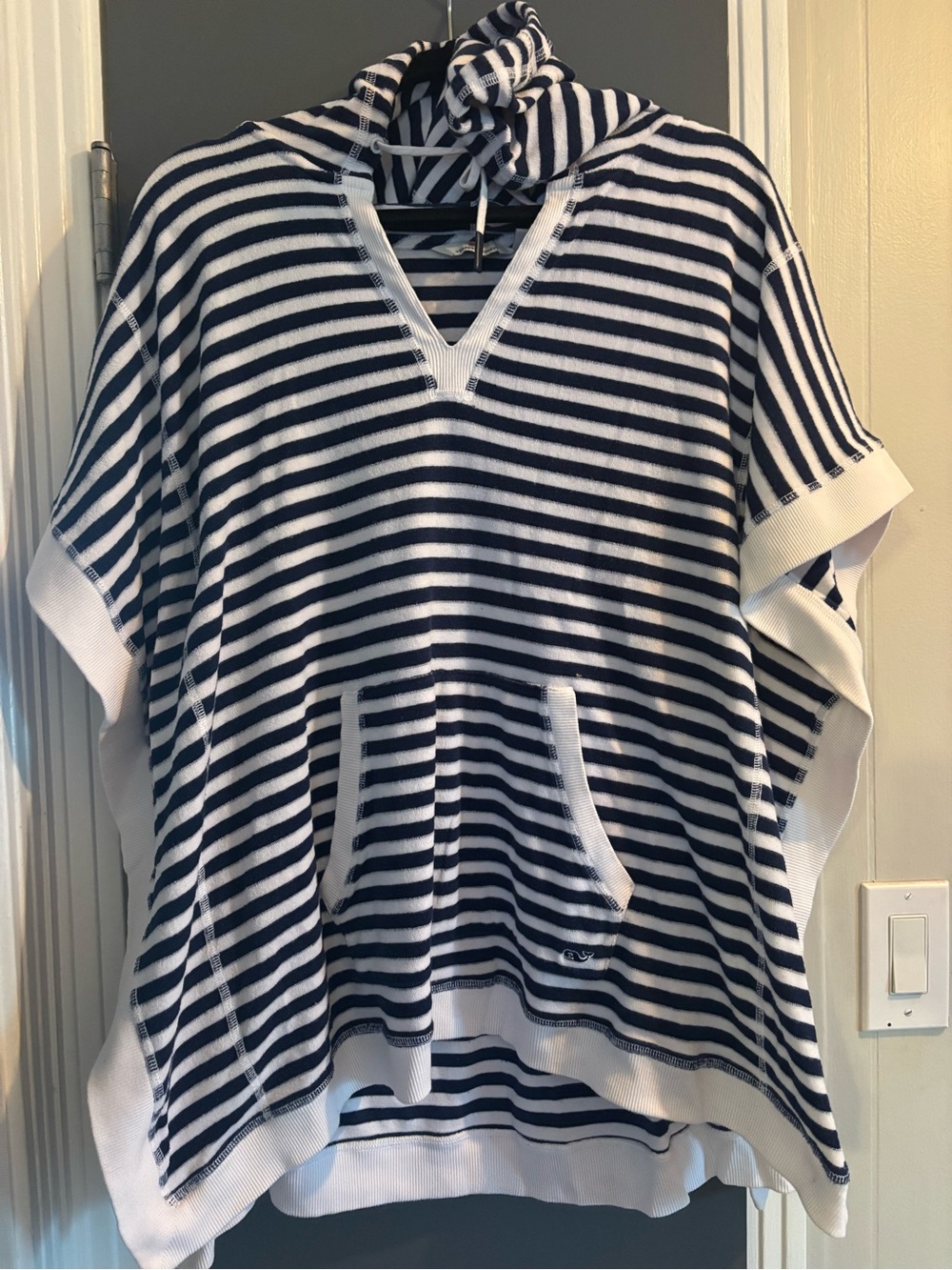 Vineyard Vines Navy and White Striped Hooded Poncho
